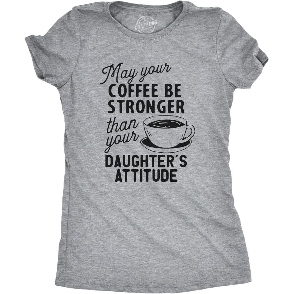 imageFunny Mom Shirts for Women with Cute Food Coffee and Drinking Jokes Funny tees for Mothers DayLight Heather Grey Coffee Stronger