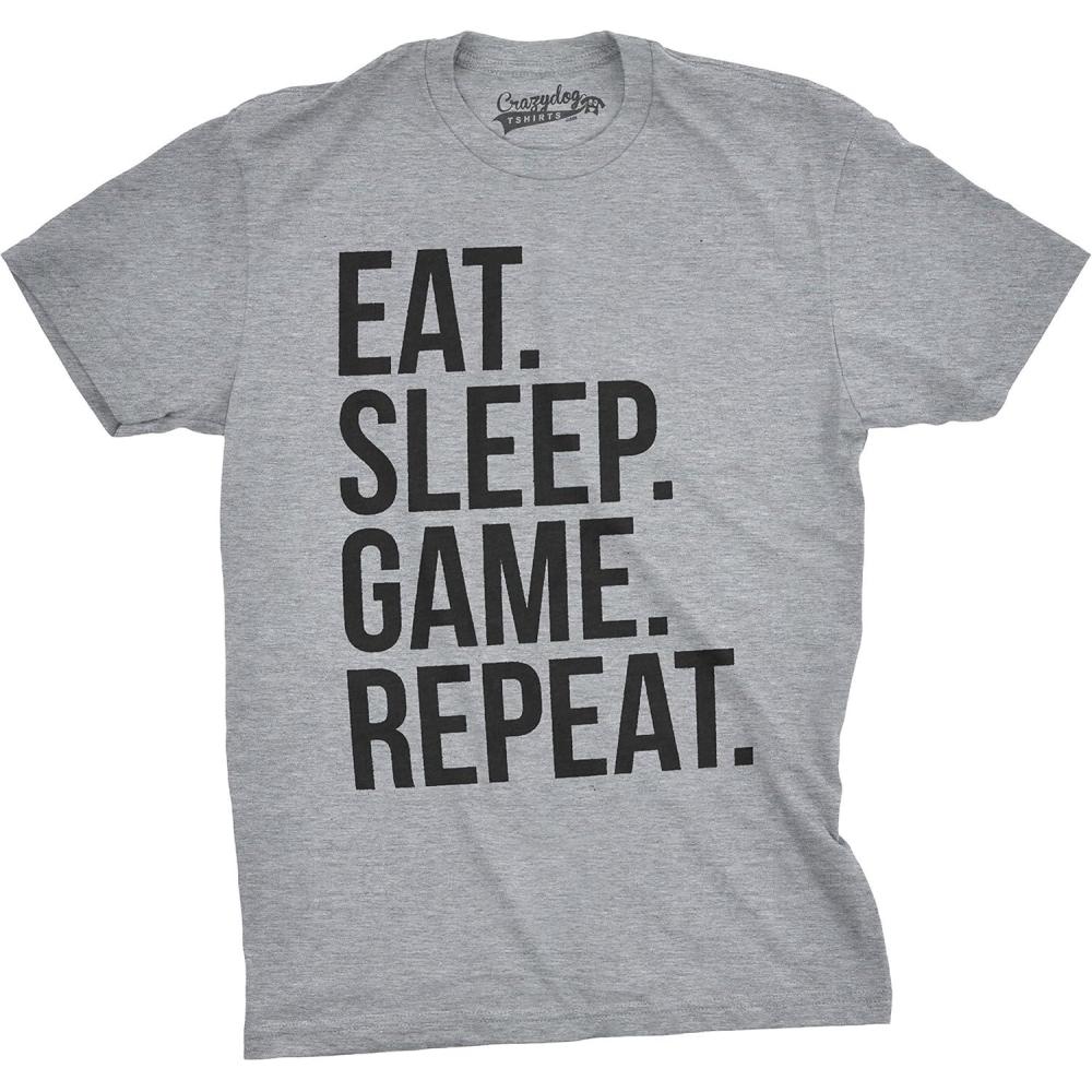 imageMens Eat Sleep Game Repeat Funny Shirts Nerdy Gamer Tees Vintage Novelty T ShirtLight Heather Grey