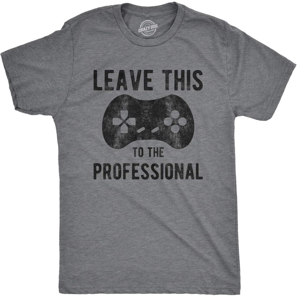 imageMens Leave This to The Professional T Shirt Funny Nerdy Video Game Controller Graphic TeeDark Heather Grey