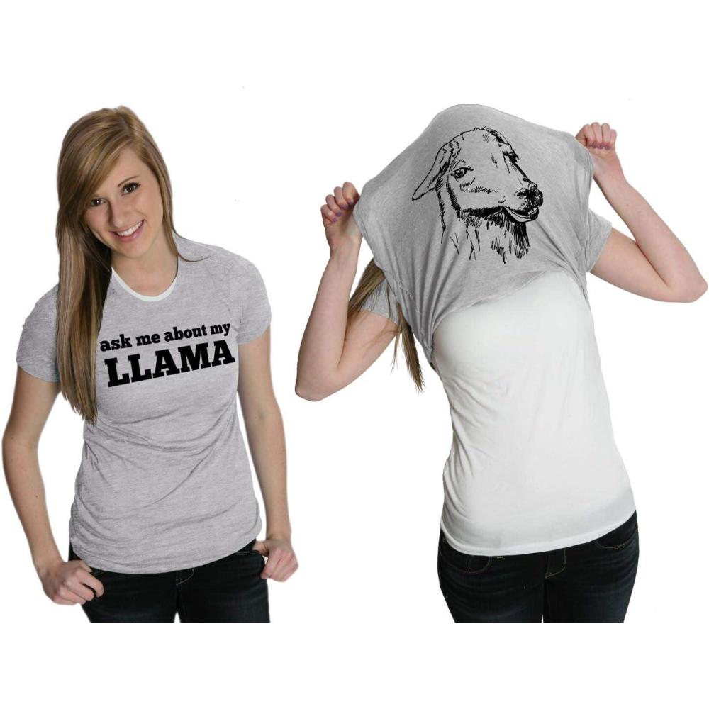 imageWomens Ask Me About My Llama T Shirt Funny Alpaca Flip Up Tee for LadiesLight Heather Grey
