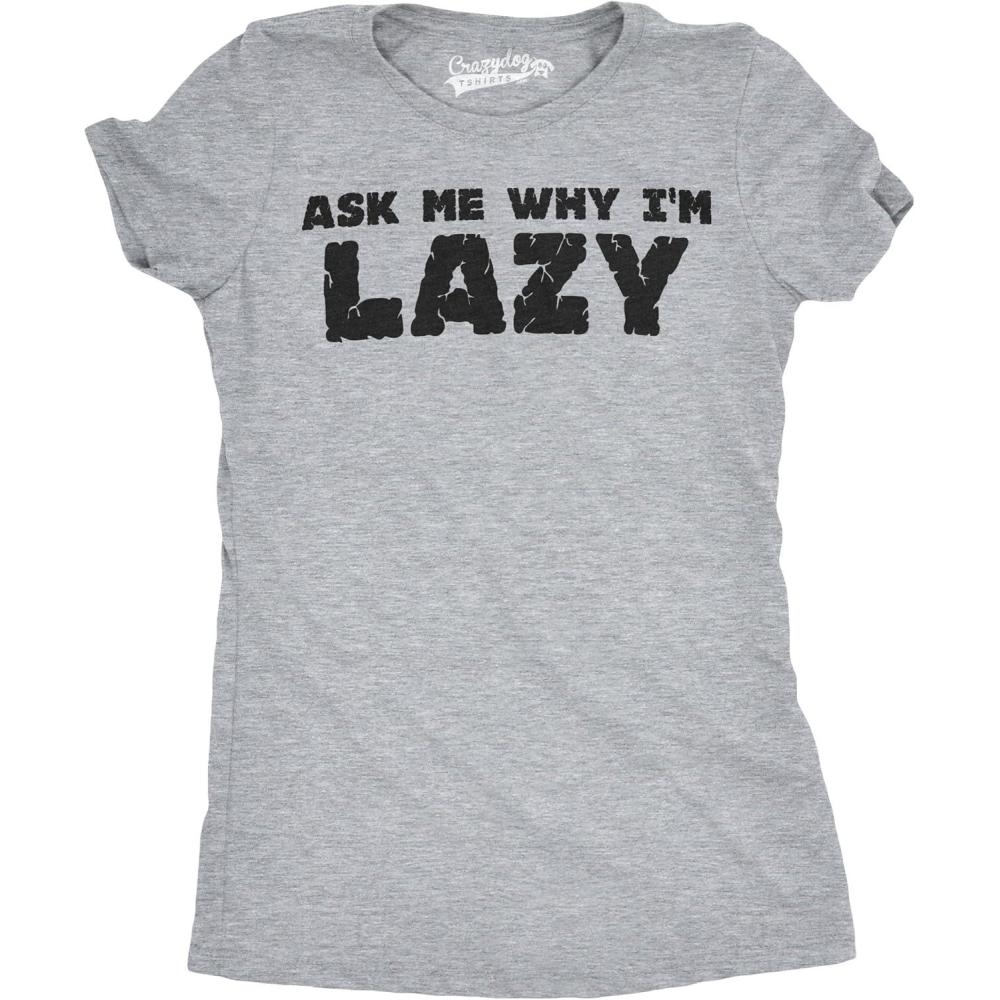 imageWomens Ask Me Why Im Lazy T Shirt Funny Flipup Sloth Zoo Animal Slim Fit TeeLight Heather Grey