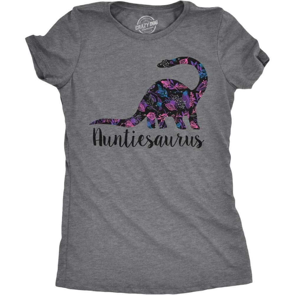 imageWomens Auntiesaurus T Shirt Funny Kids Gift for Aunt Cute Graphic Dinosaur TopDark Heather Grey Auntiesaurus
