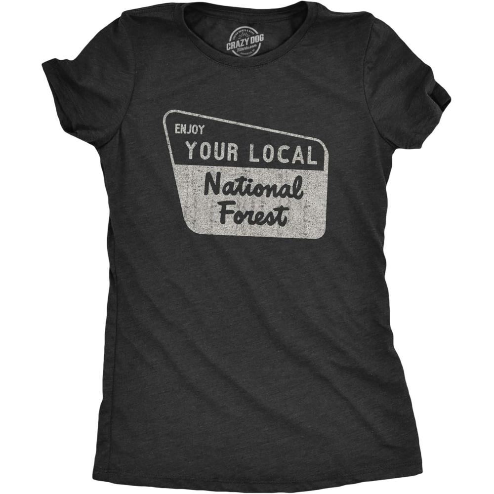 imageWomens Enjoy Your National Forest Funny Outdoor Vintage Camping Mountains T ShirtHeather Black