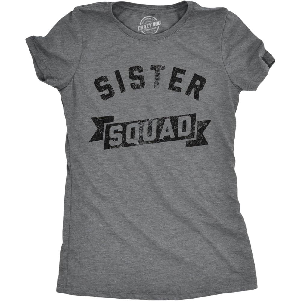 imageWomens Funny T Shirts Sister Squad Family Graphic Tee for LadiesDark Heather Grey Sister Squad