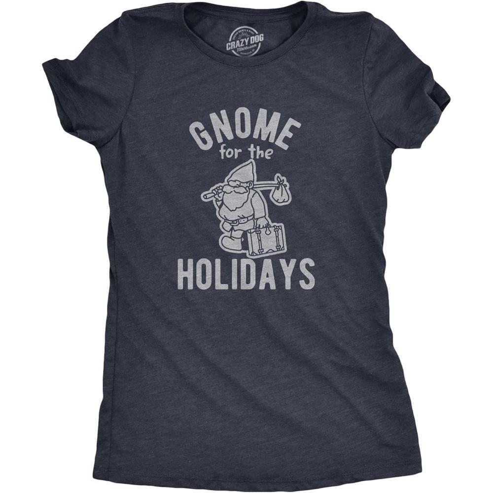 imageWomens Gnome for The Holidays T Shirt Funny Christmas Party Family Graphic TeeHeather Navy