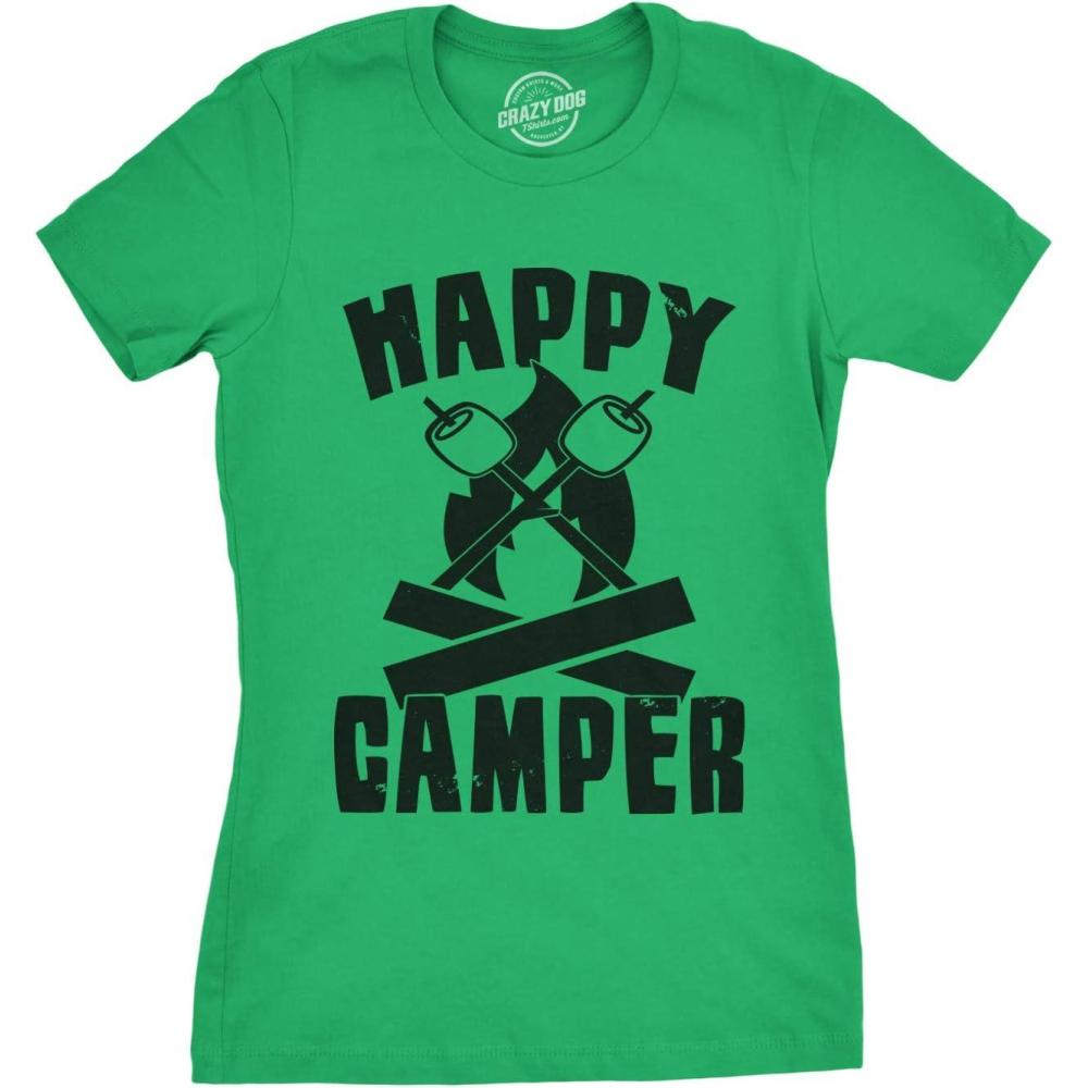 imageWomens Happy Camper Shirt Funny Camping Hiking Cool Vintage Graphic Tees RetroGreen