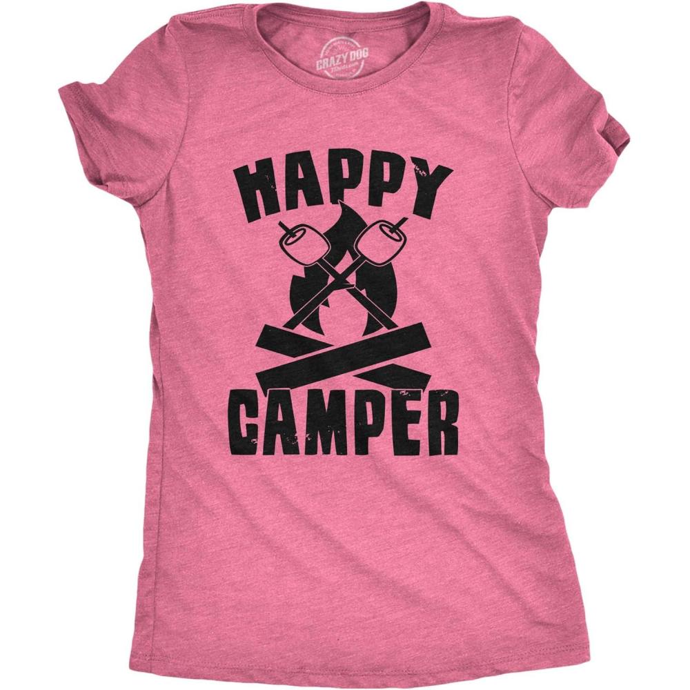 imageWomens Happy Camper Shirt Funny Camping Hiking Cool Vintage Graphic Tees RetroHeather Pink