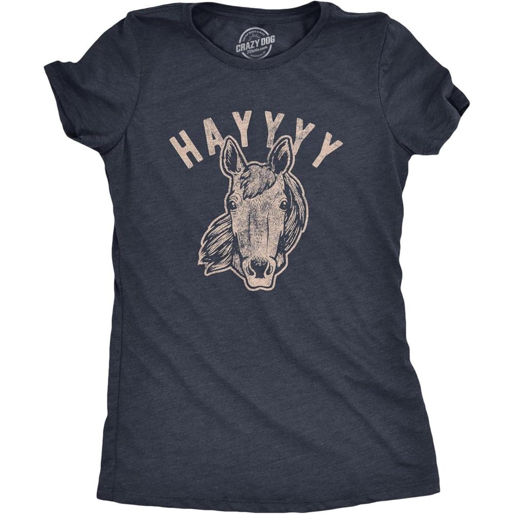 imageWomens Hayyy T Shirt Funny Hay is for Horses Hello Sarcastic Hilarious Graphic Novelty TeeHeather Navy