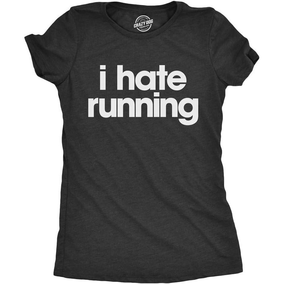 imageWomens I Hate Running T Shirt Funny Sarcastic Runner Workout Tee for LadiesHeather Black