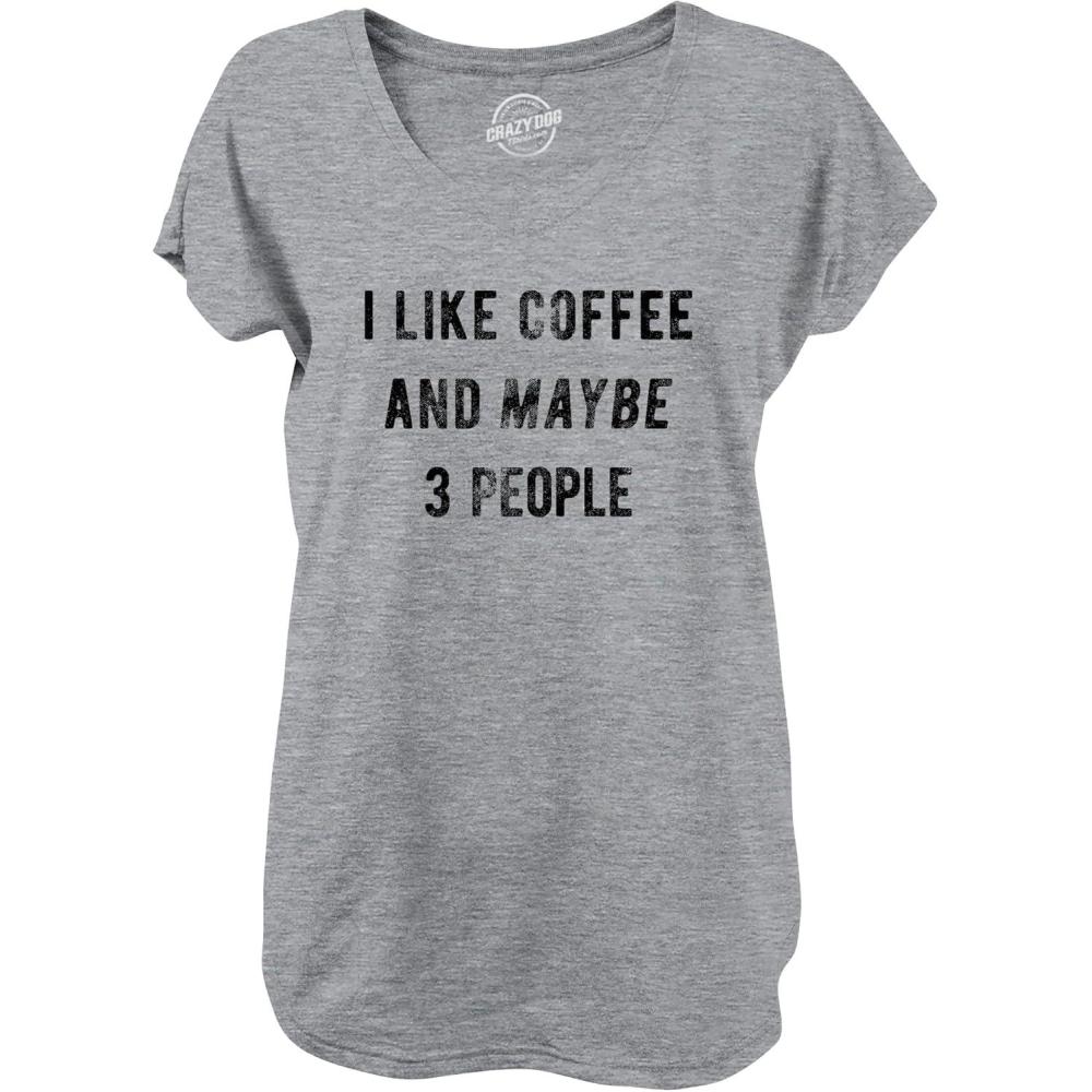 imageWomens I Like Coffee and Maybe 3 People T Shirt Funny Sarcastic Tee for LadiesLight Heather Grey Vneck