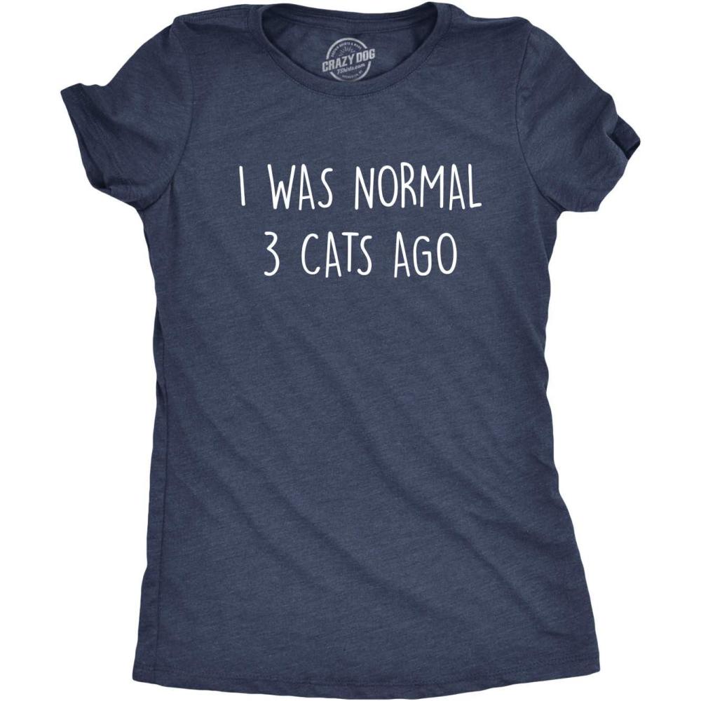 imageWomens I was Normal 3 Cats Ago T Shirt Funny Crazy Kitty Lover TeeHeather Navy