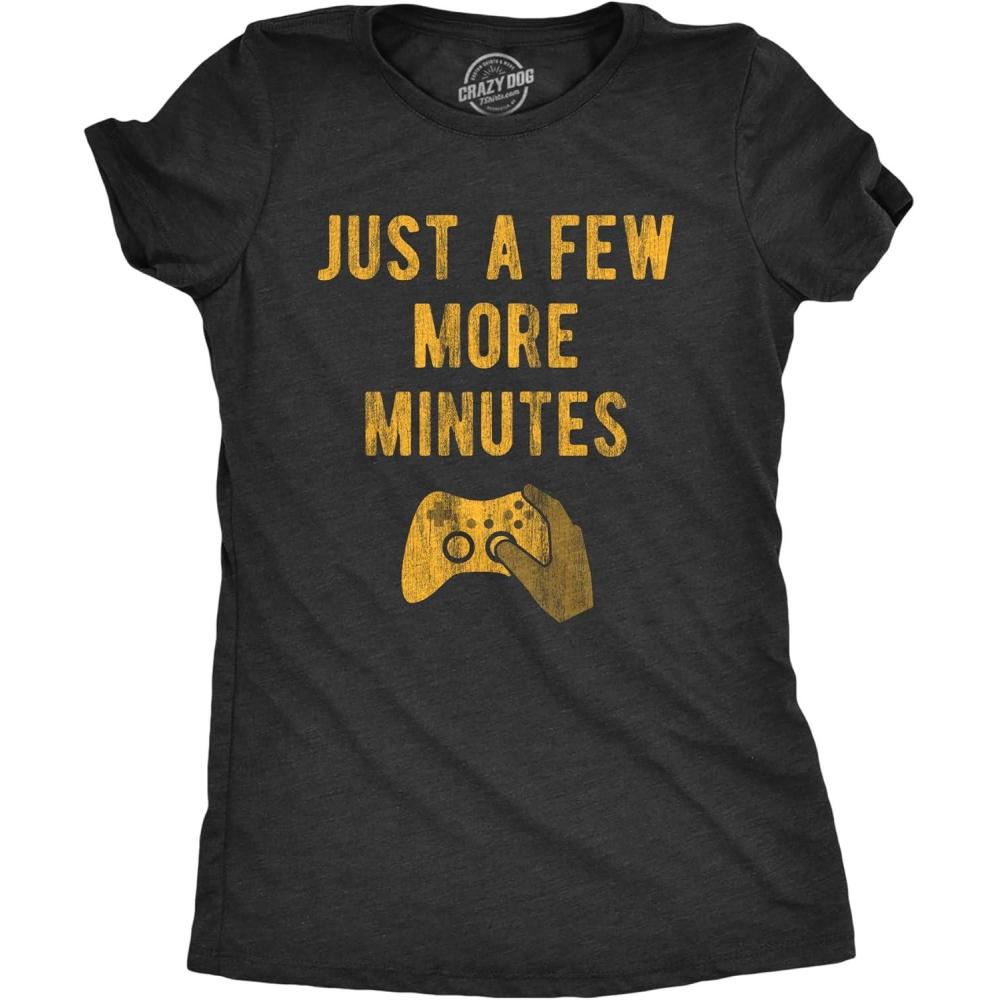 imageWomens Just A Few More Minutes T Shirt Funny Video Gaming Graphic Tee Gift for GamerHeather Black