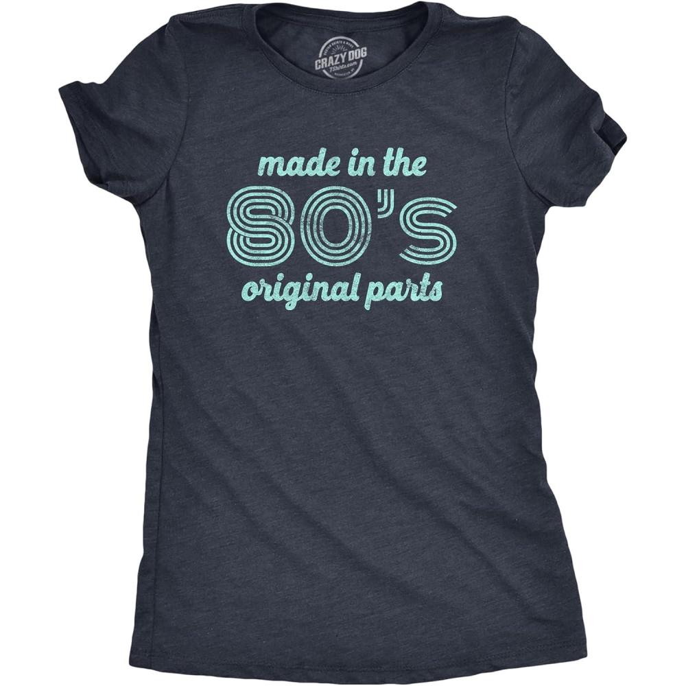 imageWomens Made in The 80s Original Parts T Shirt Funny Age Birthday Decade Graphic TeeHeather Navy