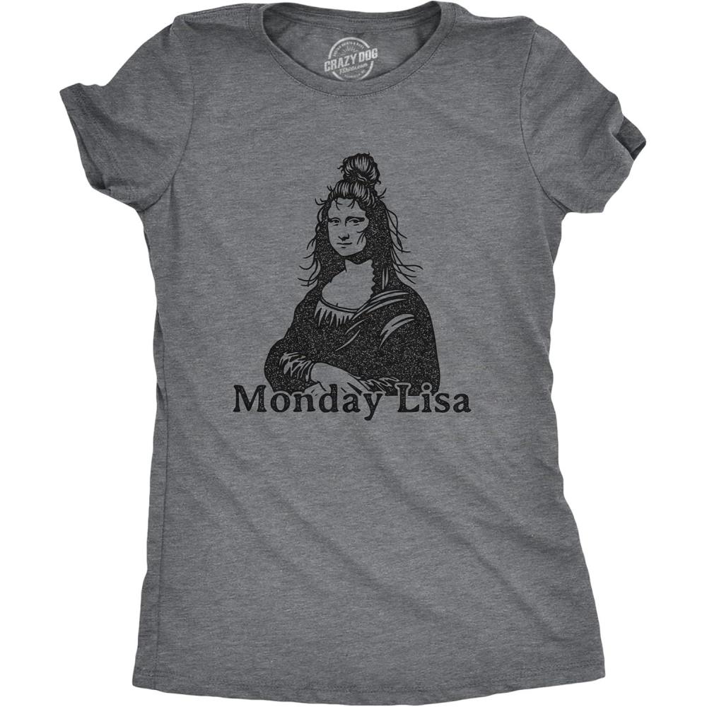 imageWomens Monday Lisa T Shirt Funny Trainwreck Mess Mona Lisa Sarcastic Party Graphic TeeDark Heather Grey