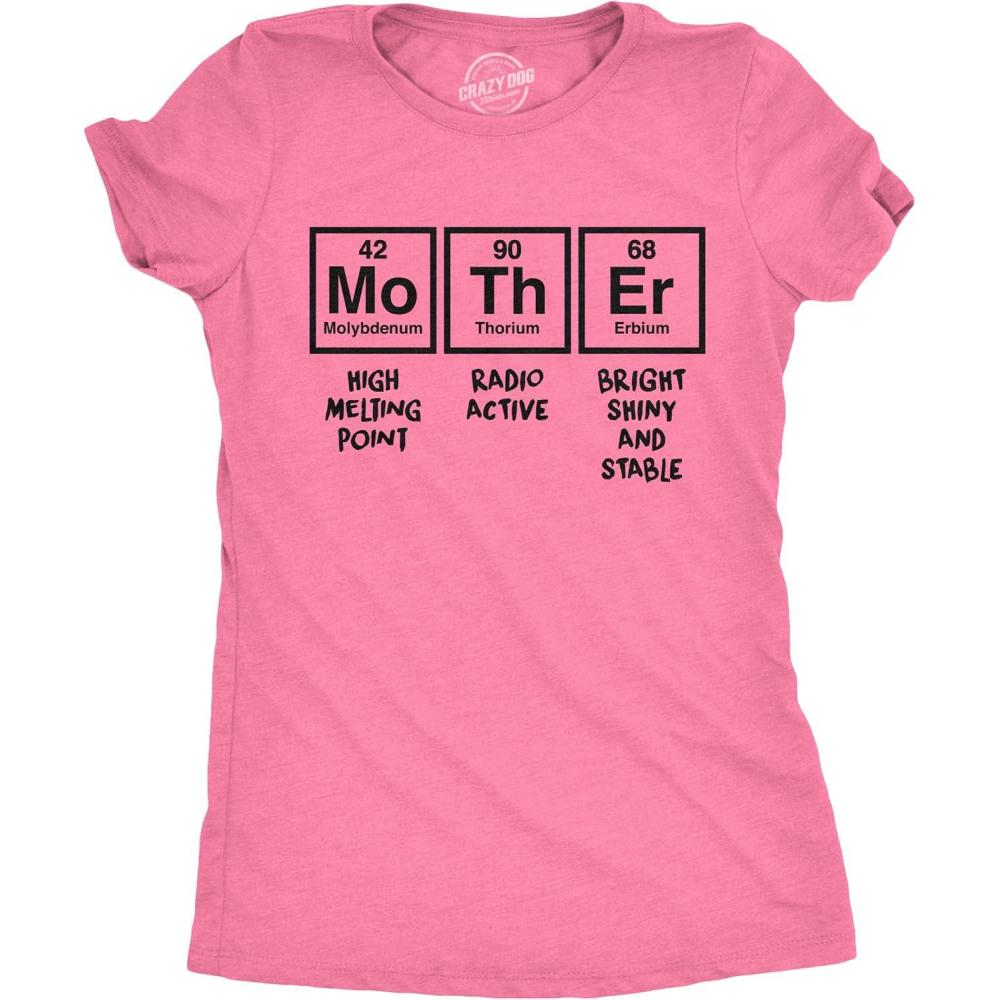 imageWomens Mother Periodic Table T Shirt Funny Novelty Graphic Mothers Day Tee NerdyHeather Pink