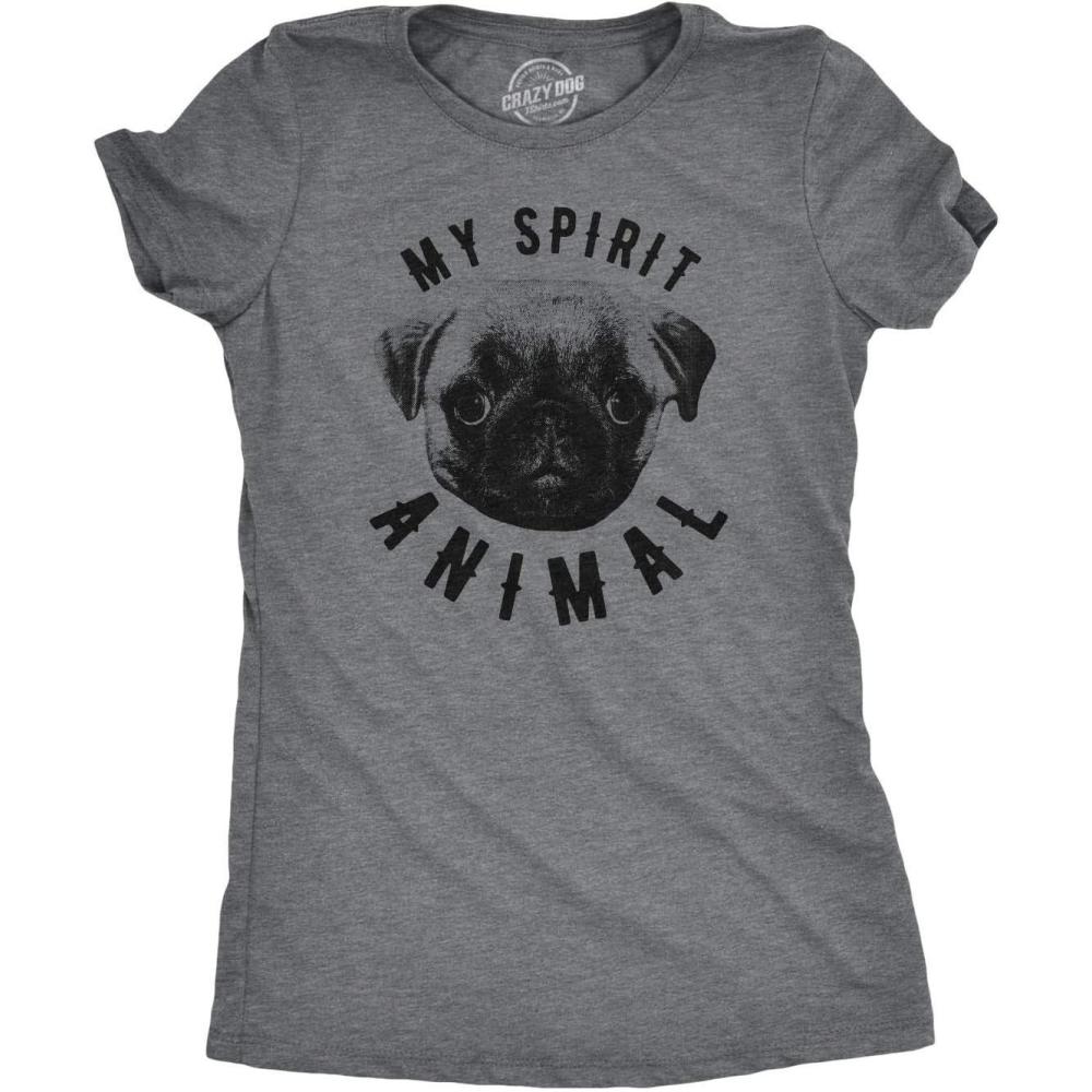 imageWomens My Spirit Animal Pug T Shirt Funny Dog Mom Tee Cute for HerDark Heather Grey