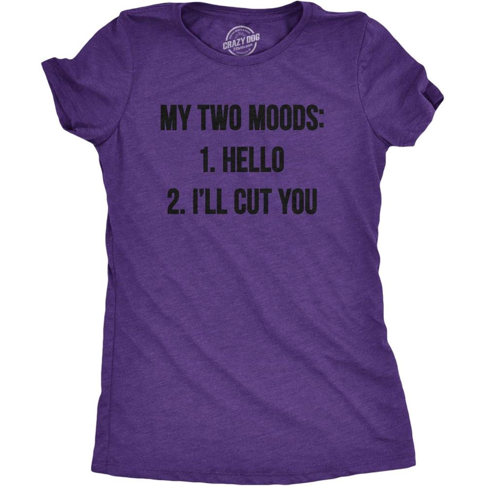 imageWomens My Two Moods Funny T Shirt Novelty Humor Sarcastic Cool Graphic HilariousHeather Purple