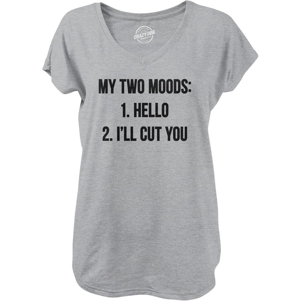 imageWomens My Two Moods VNeck Funny Sarcastic Text Shirt for LadiesLight Heather Grey