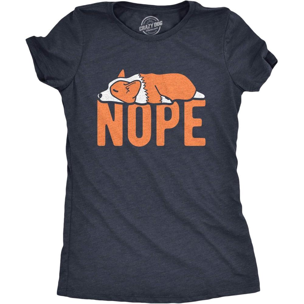 imageWomens Nope Corgi T Shirt Funny Pet Lover Dog Mom TShirt Cool Graphic for HerHeather Navy