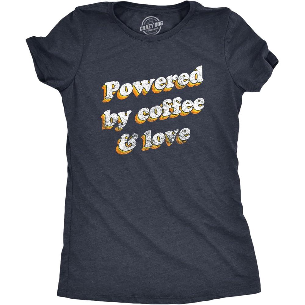 imageWomens Powered by Coffee and Love T Shirt Funny Retro Graphic Fun Novelty Tee for GuysHeather Navy
