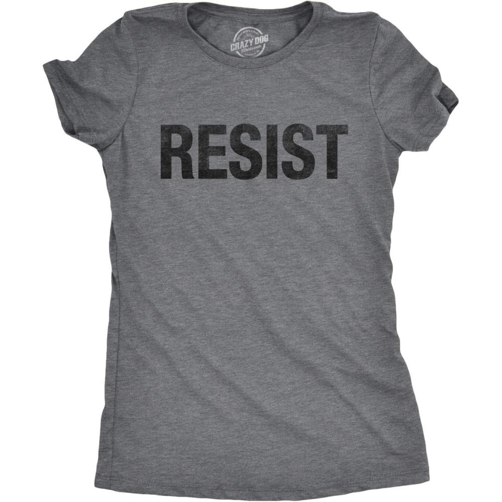 imageWomens Resist T Shirts Political Anti Authority Protest Tees Rebel Rally March TeeDark Heather Grey Resist