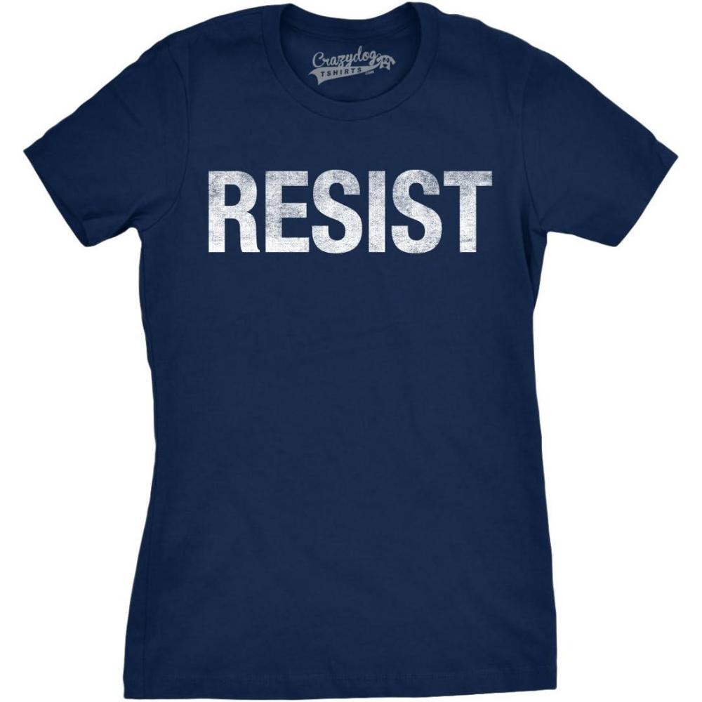 imageWomens Resist T Shirts Political Anti Authority Protest Tees Rebel Rally March TeeHeather Navy  Resist