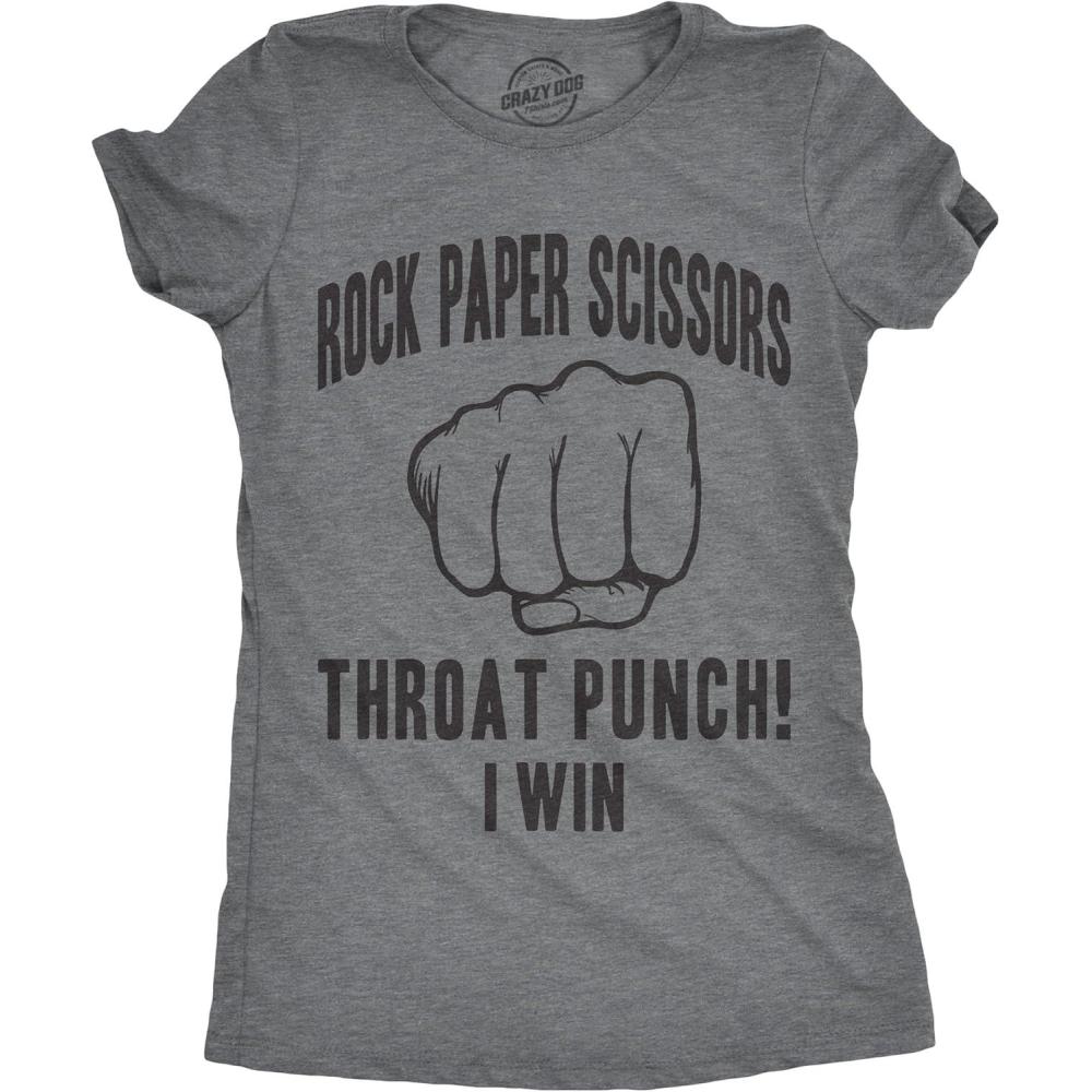 imageWomens Rock Paper Scissors Throat Punch T Shirt Funny Sarcastic Humor Tee GirlsDark Heather Grey