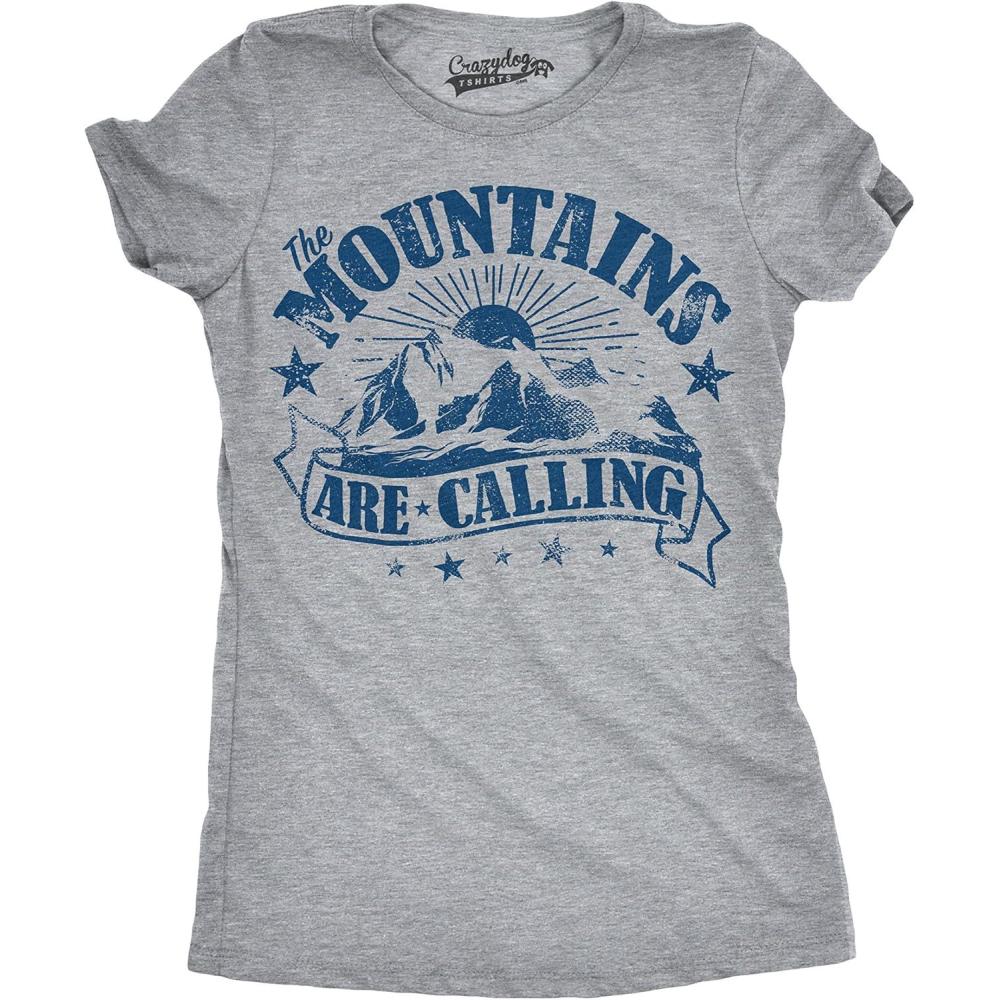 imageWomens The Mountains are Calling Cool Sunset Vintage Rockies Funny Hiking Nature T ShirtLight Heather Grey