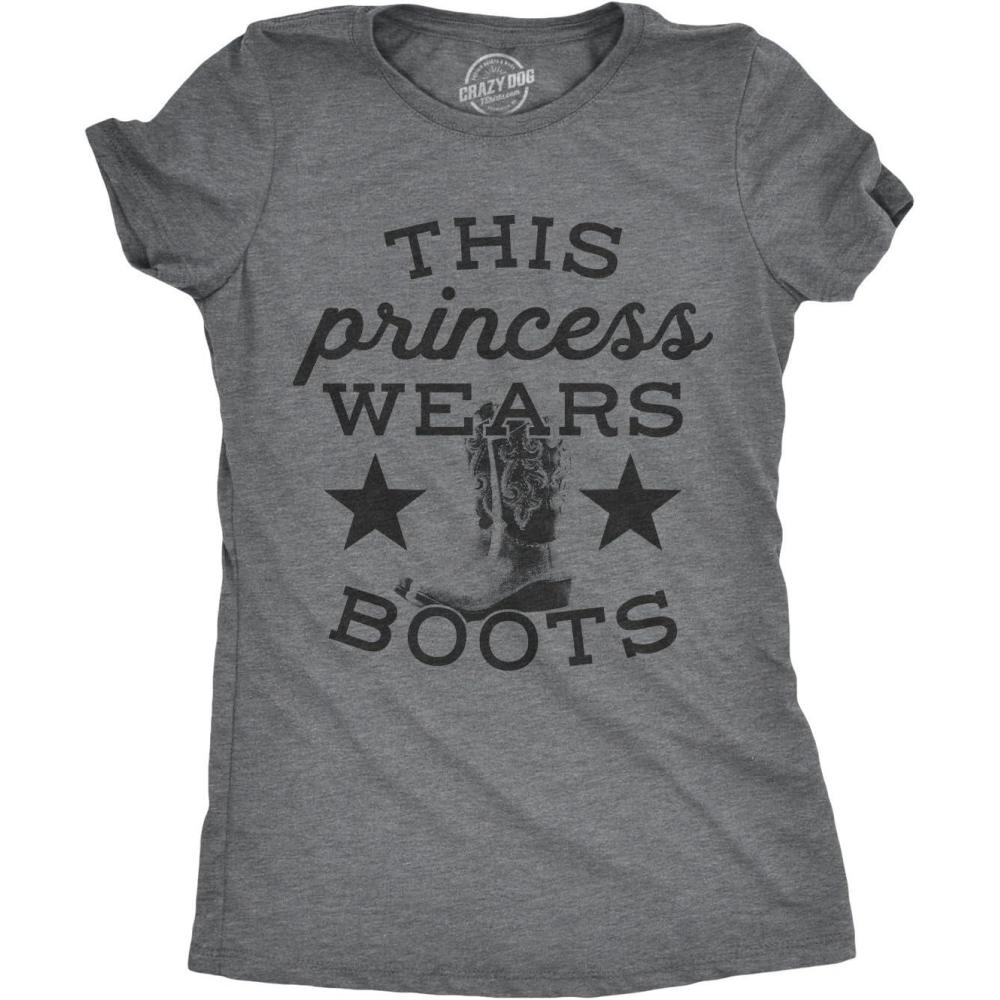imageWomens This Princess Wears Boots T Shirt Funny Country Music Tee for LadiesDark Heather Grey
