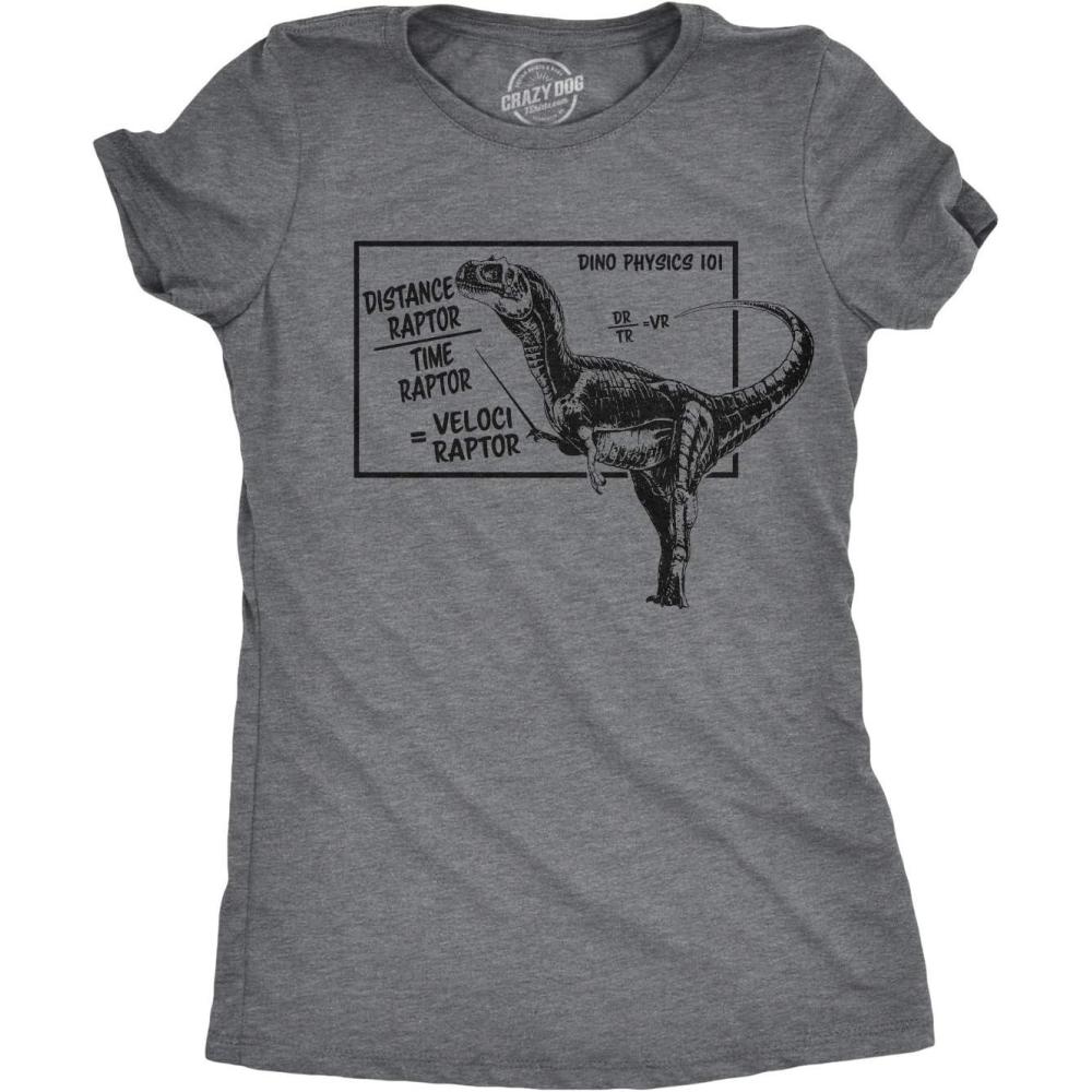 imageWomens Velociraptor T Shirt Cute Funny Dinosaur Cool Graphic Tee for LadiesDark Heather Grey