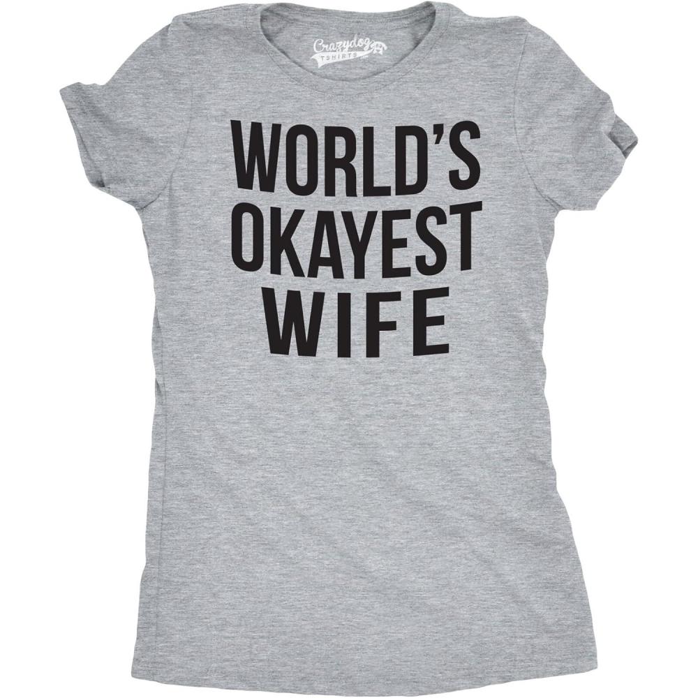 imageWomens Worlds Okayest Wife T Shirt Funny Married Anniversary Tee for LadiesLight Heather Grey