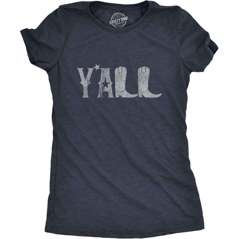 imageWomens Yall Boots T Shirt Funny Country Cowboy Southern Graphic Novelty TeeHeather Navy