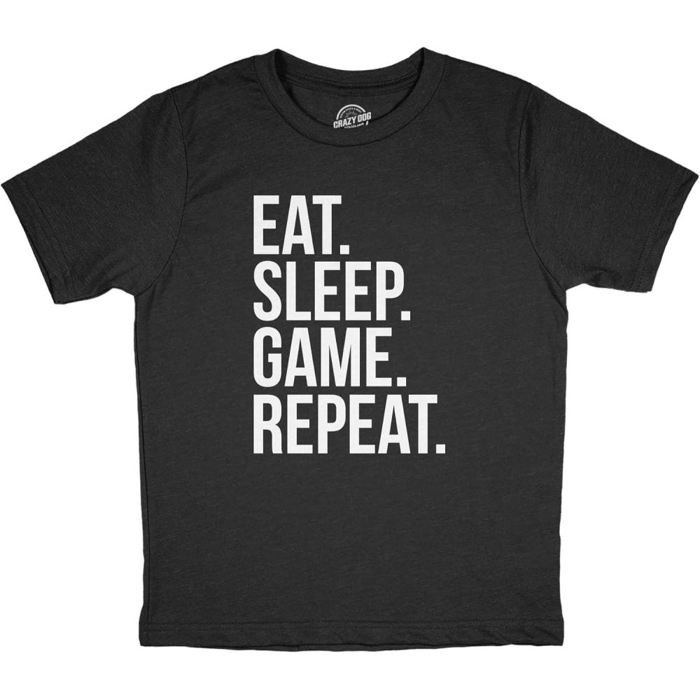 imageYouth Eat Sleep Game Repeat T Shirt Funny Nerdy Gamer Tee for KidsHeather Black Game