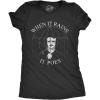 Crazy Dog Women’s T Shirt When It Rains It Poes Edgar Allan Poe Graphic Novelty Tee(Heather Black)