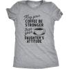Funny Mom Shirts for Women with Cute Food Coffee and Drinking Jokes Funny tees for Mothers Day(Light Heather Grey – Coffee Stronger)