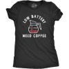 Womens Low Battery Need Coffee T Shirt Funny Sarcastic Low Power Bar Tee for Ladies(Heather Black)