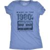 Womens Made in The 1980s T Shirt Funny Retro Cassette Tape Music Graphic Tee(Light Heather Blue)