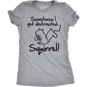 Crazy Dog Womens Funny Animal T Shirts Cute and Sarcastic Nature Tees for Women(Light Heather Grey – Distracted)