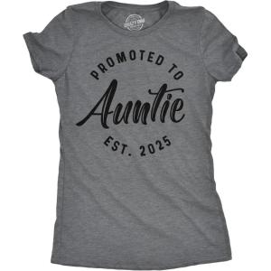 Crazy Dog Womens Promoted to Auntie 2025 Graphic T Shirt New Baby Family Tee(Dark Heather Grey – 2025)