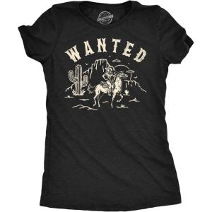 Funny Badass Womens T Shirts Cool Sarcastic Graphic Tees for Ladies with Sass(Heather Black – Wanted Retro Cowgirl)