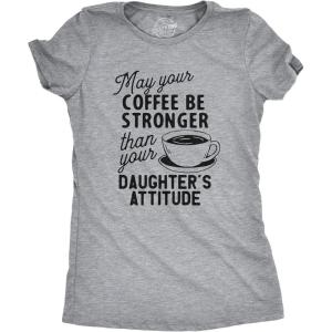 Funny Mom Shirts for Women with Cute Food Coffee and Drinking Jokes Funny tees for Mothers Day(Light Heather Grey – Coffee Stronger)