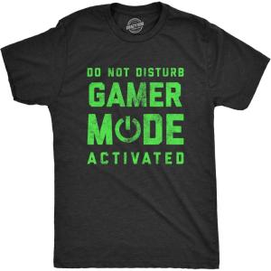Mens Do Not Disturb Gamer Mode Activated T Shirt Funny Video Game Lover Tee for Guys(Heather Black)