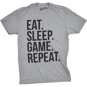 Mens Eat Sleep Game Repeat Funny Shirts Nerdy Gamer Tees Vintage Novelty T Shirt(Light Heather Grey)