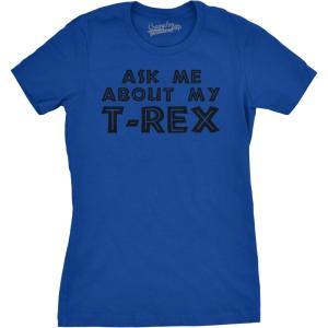 Womens Ask Me About My Trex T Shirt Funny Cool Dinosaur Flip Graphic Novelty Tee(Blue)