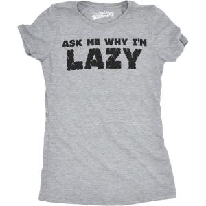 Womens Ask Me Why I’m Lazy T Shirt Funny Flipup Sloth Zoo Animal Slim Fit Tee(Light Heather Grey)