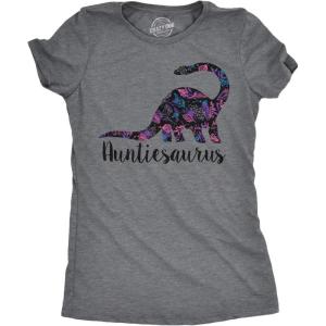 Womens Auntiesaurus T Shirt Funny Kids Gift for Aunt Cute Graphic Dinosaur Top(Dark Heather Grey – Auntiesaurus)