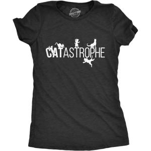 Womens Catastrophe T Shirt Funny Sarcastic Cat Kitten Joke Graphic Tee for Guys(Heather Black)