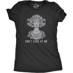 Womens Don’t Look At Me Medusa T Shirt Funny Snake Hair Greek Mythology Novelty Tee(Heather Black)