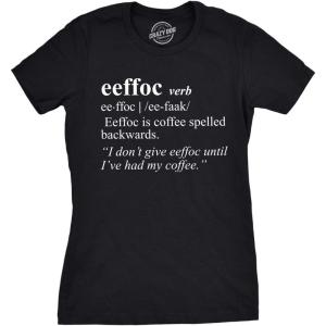 Womens Eeffoc T Shirt Funny Coffee Spelled Backwards Tee(Black)