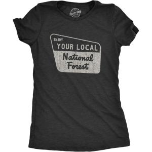 Womens Enjoy Your National Forest Funny Outdoor Vintage Camping Mountains T Shirt(Heather Black)